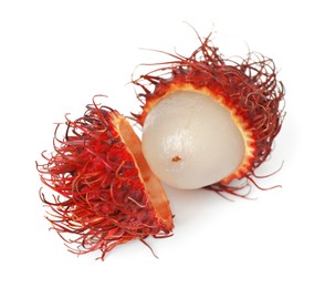 Photo of Delicious ripe rambutan isolated on white. Exotic fruit