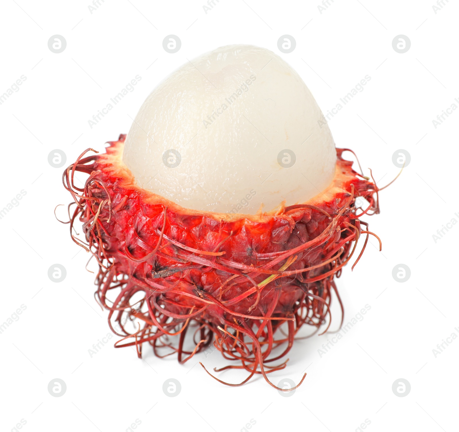 Photo of Delicious ripe rambutan isolated on white. Exotic fruit