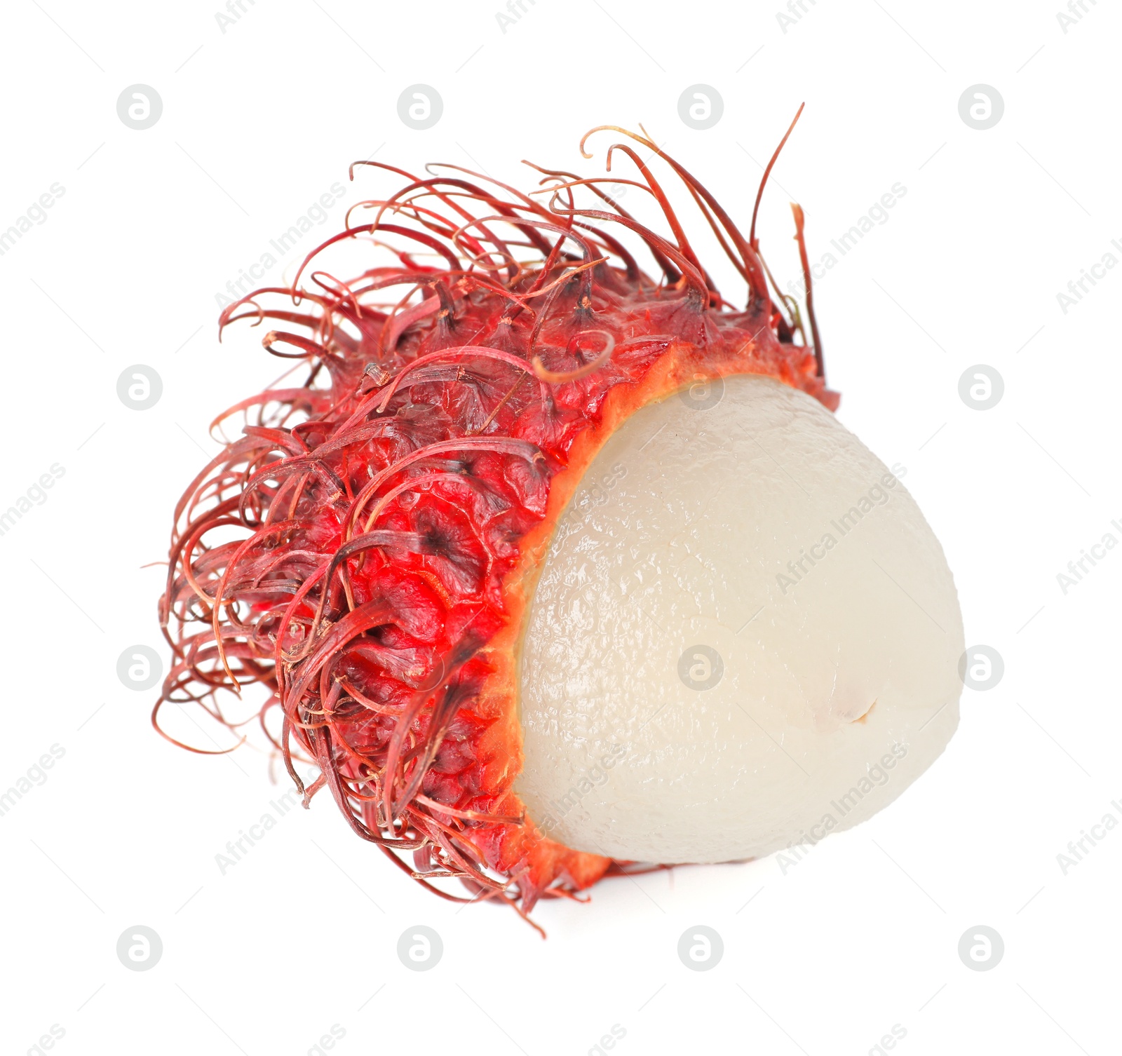 Photo of Delicious ripe rambutan isolated on white. Exotic fruit