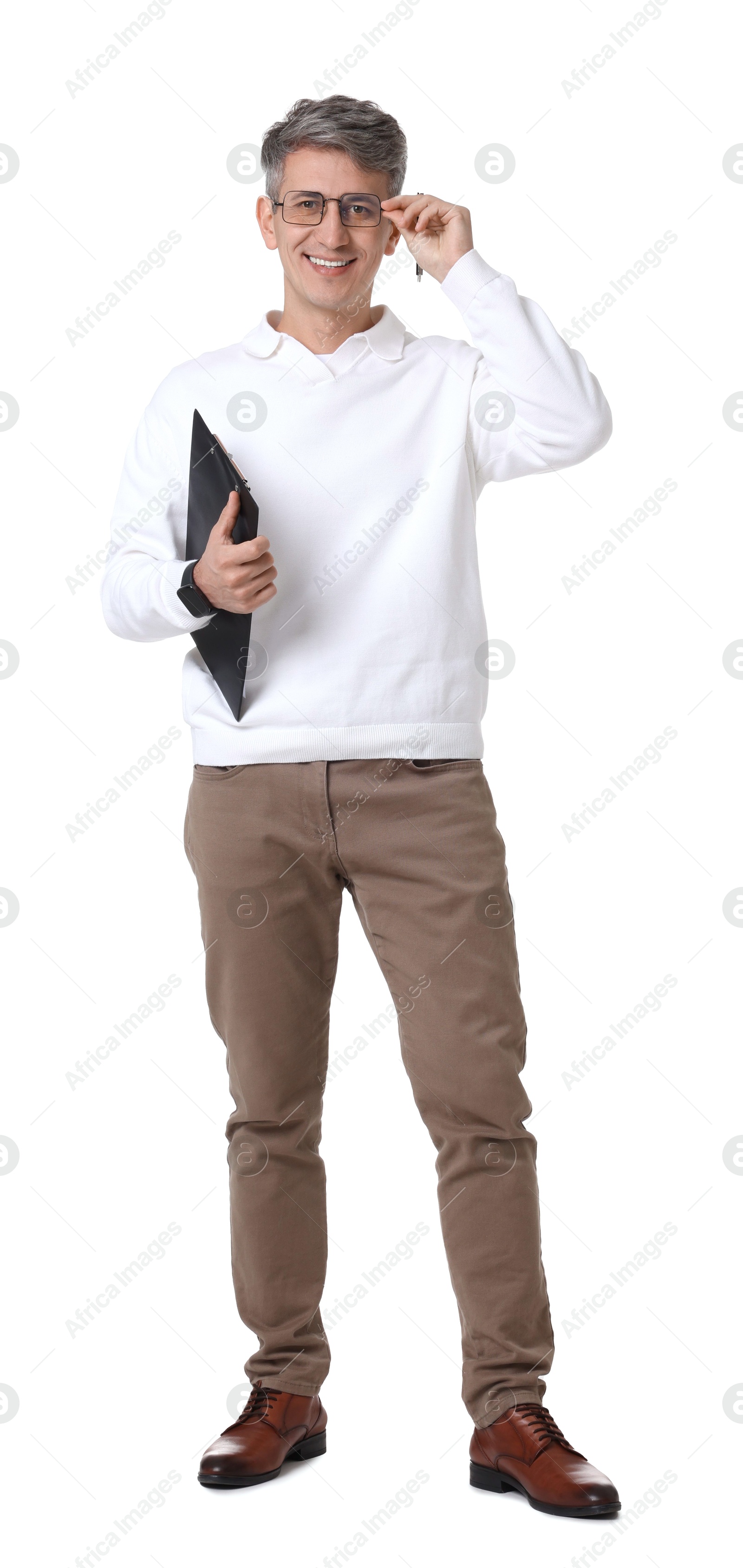 Photo of Portrait of professional psychologist with clipboard on white background