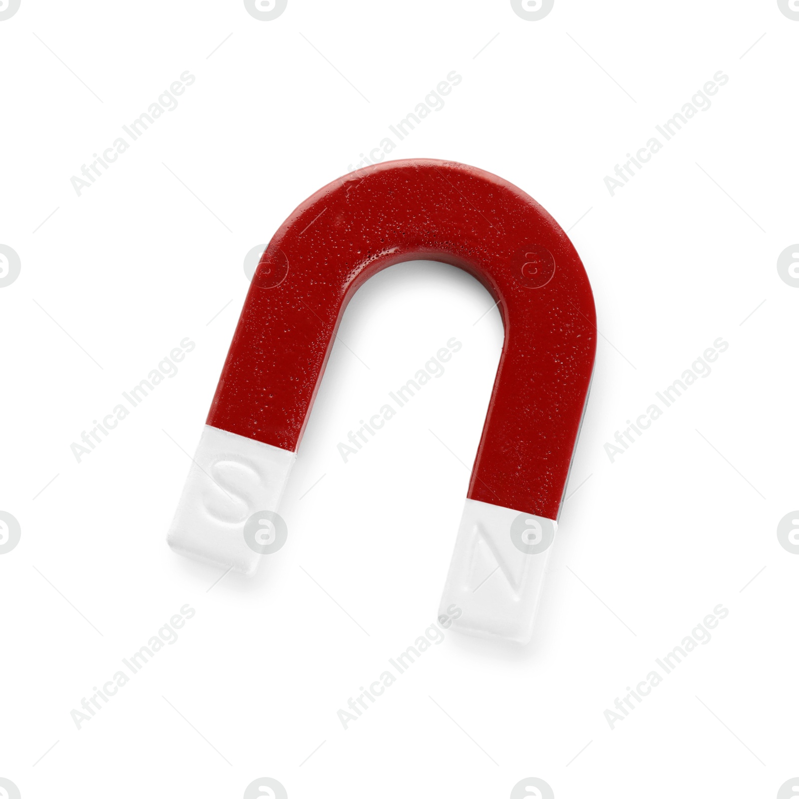 Photo of One metal horseshoe magnet isolated on white, top view