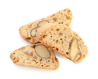 Photo of Traditional Italian almond biscuits (Cantucci) isolated on white, top view