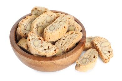 Traditional Italian almond biscuits (Cantucci) in bowl isolated on white