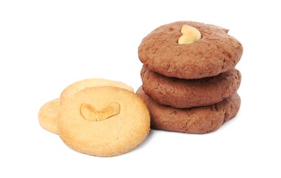 Photo of Different tasty cashew cookies isolated on white