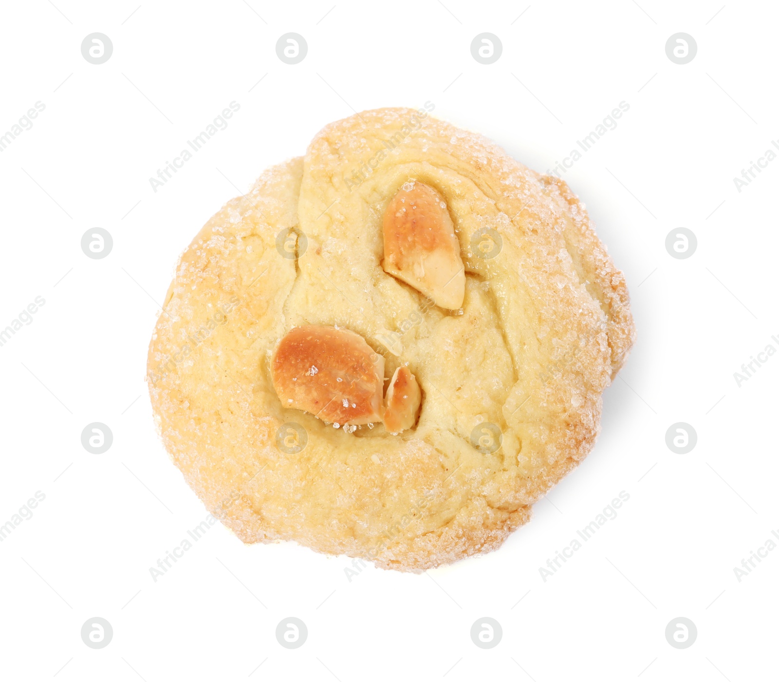 Photo of One tasty cashew cookie isolated on white, top view