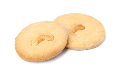 Photo of Two tasty cashew cookies isolated on white