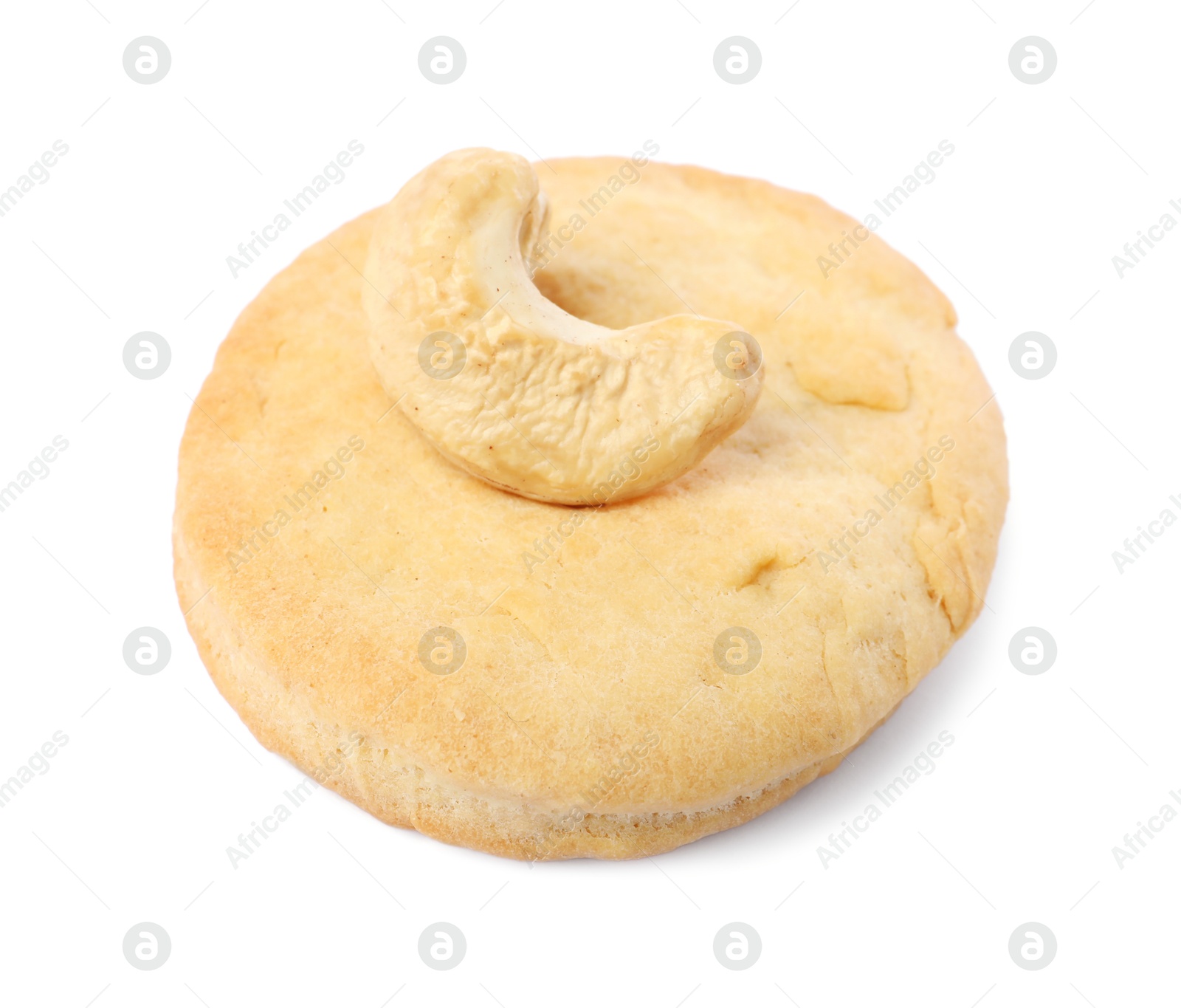 Photo of One tasty cashew cookie isolated on white