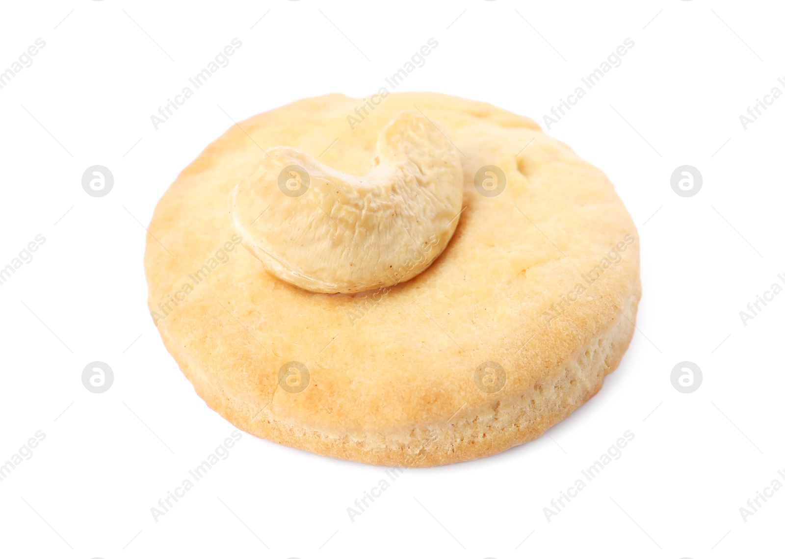 Photo of One tasty cashew cookie isolated on white