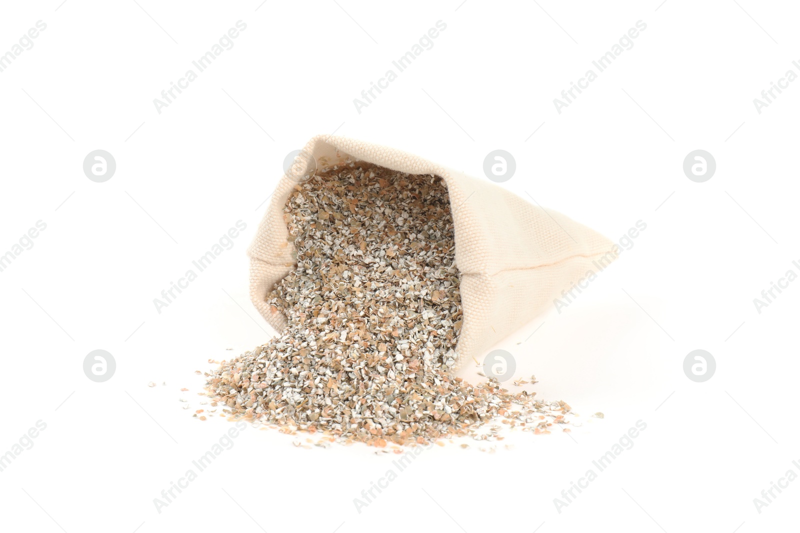 Photo of Rye bran in burlap sack isolated on white