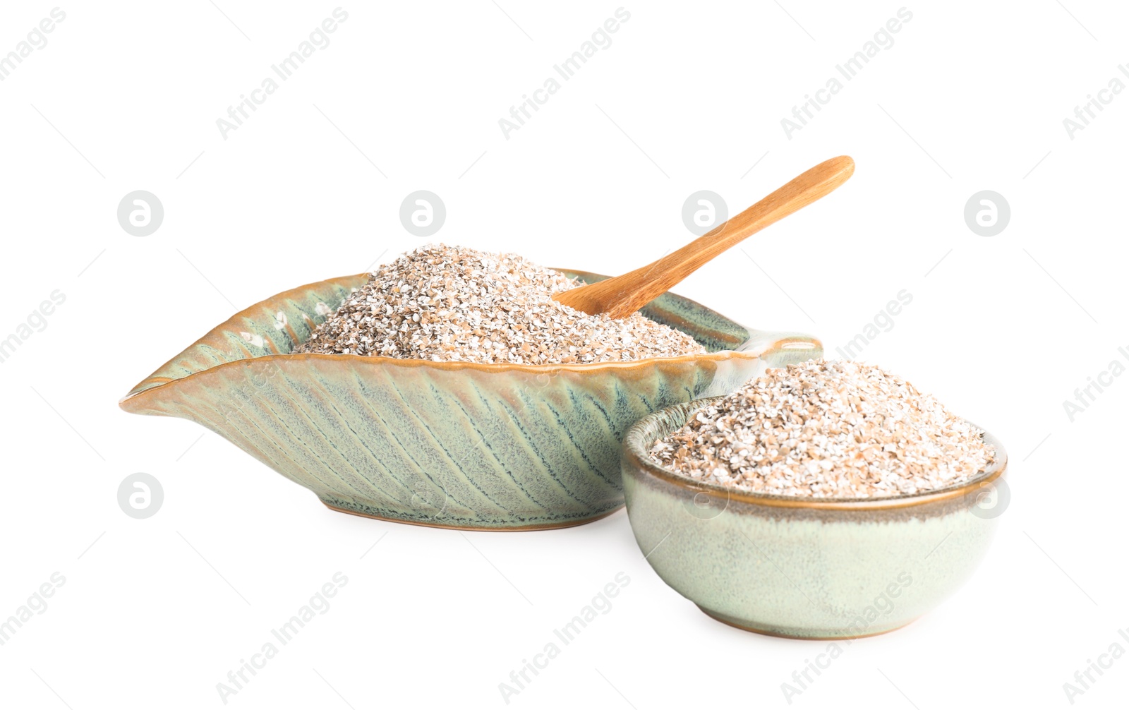 Photo of Rye bran in bowls isolated on white