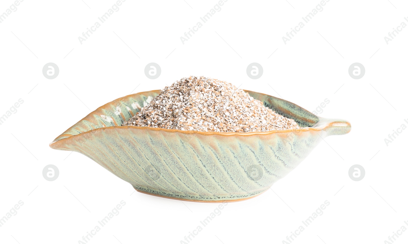 Photo of Rye bran in bowl isolated on white