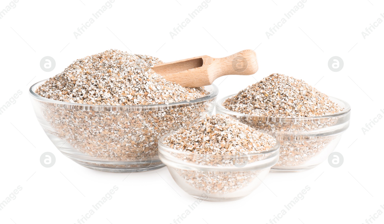 Photo of Rye bran in bowls isolated on white