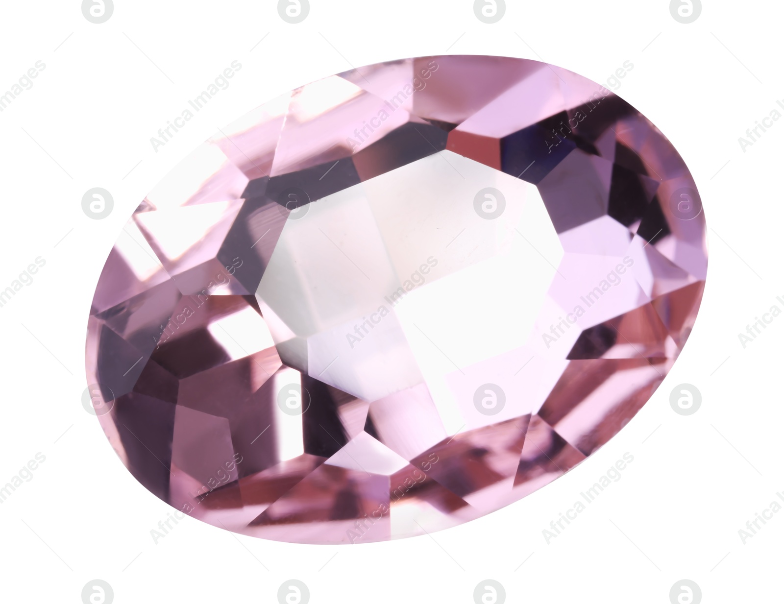 Photo of One pink shiny gemstone isolated on white