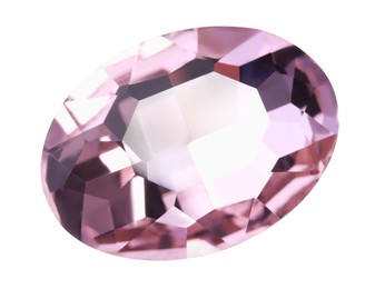 Photo of One pink shiny gemstone isolated on white