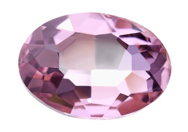 Photo of One pink shiny gemstone isolated on white