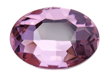 Photo of One pink shiny gemstone isolated on white