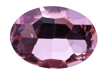 Photo of One pink shiny gemstone isolated on white