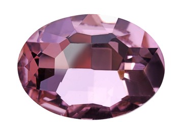 Photo of One pink shiny gemstone isolated on white