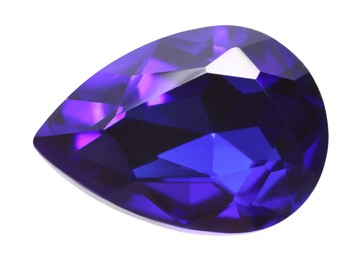 Photo of One violet shiny gemstone isolated on white