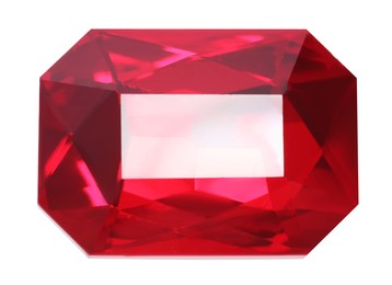 Photo of One red shiny gemstone isolated on white