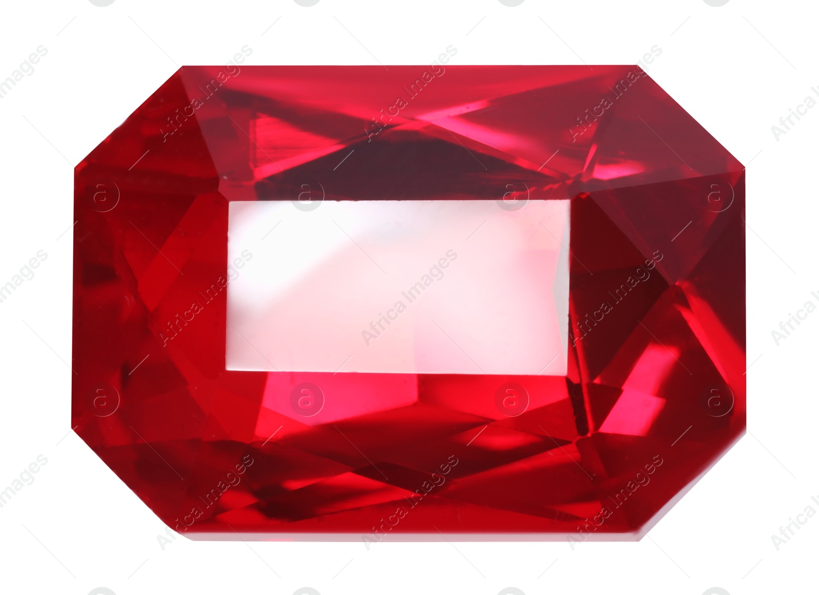 Photo of One red shiny gemstone isolated on white