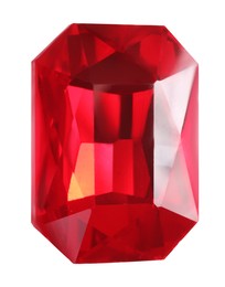 Photo of One red shiny gemstone isolated on white