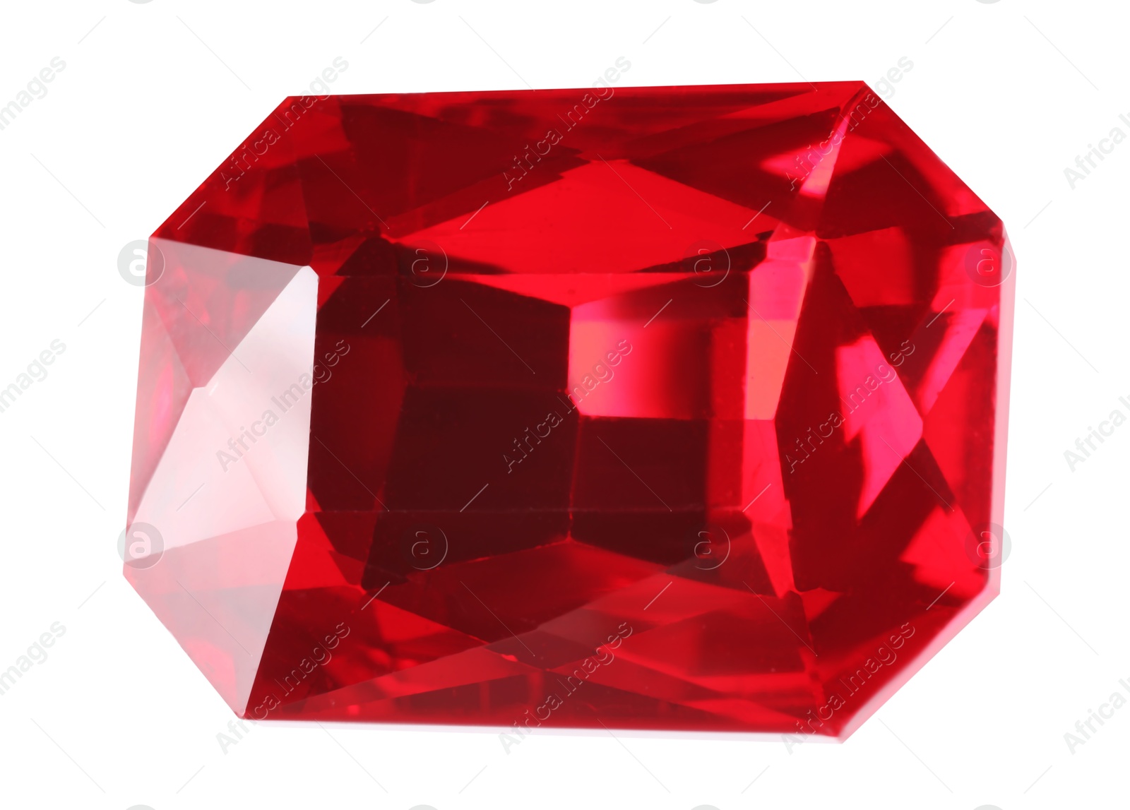 Photo of One red shiny gemstone isolated on white