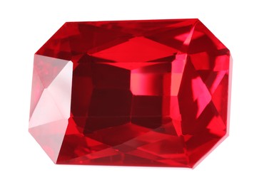 Photo of One red shiny gemstone isolated on white