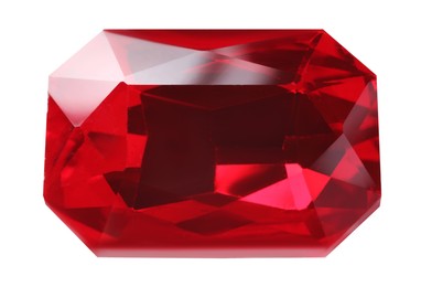 Photo of One red shiny gemstone isolated on white