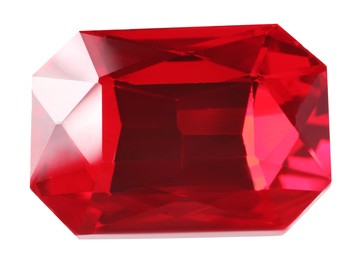 Photo of One red shiny gemstone isolated on white