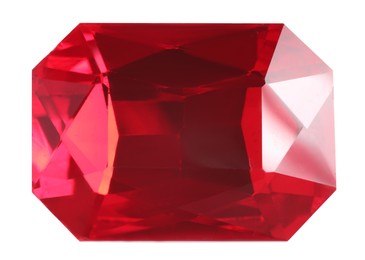 Photo of One red shiny gemstone isolated on white