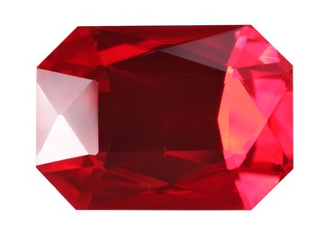 Photo of One red shiny gemstone isolated on white