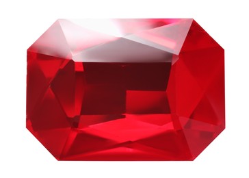 Photo of One red shiny gemstone isolated on white