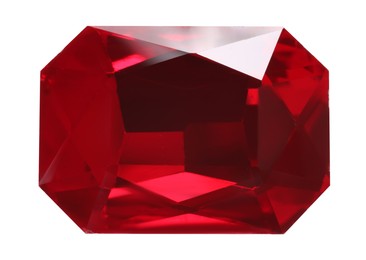 Photo of One red shiny gemstone isolated on white