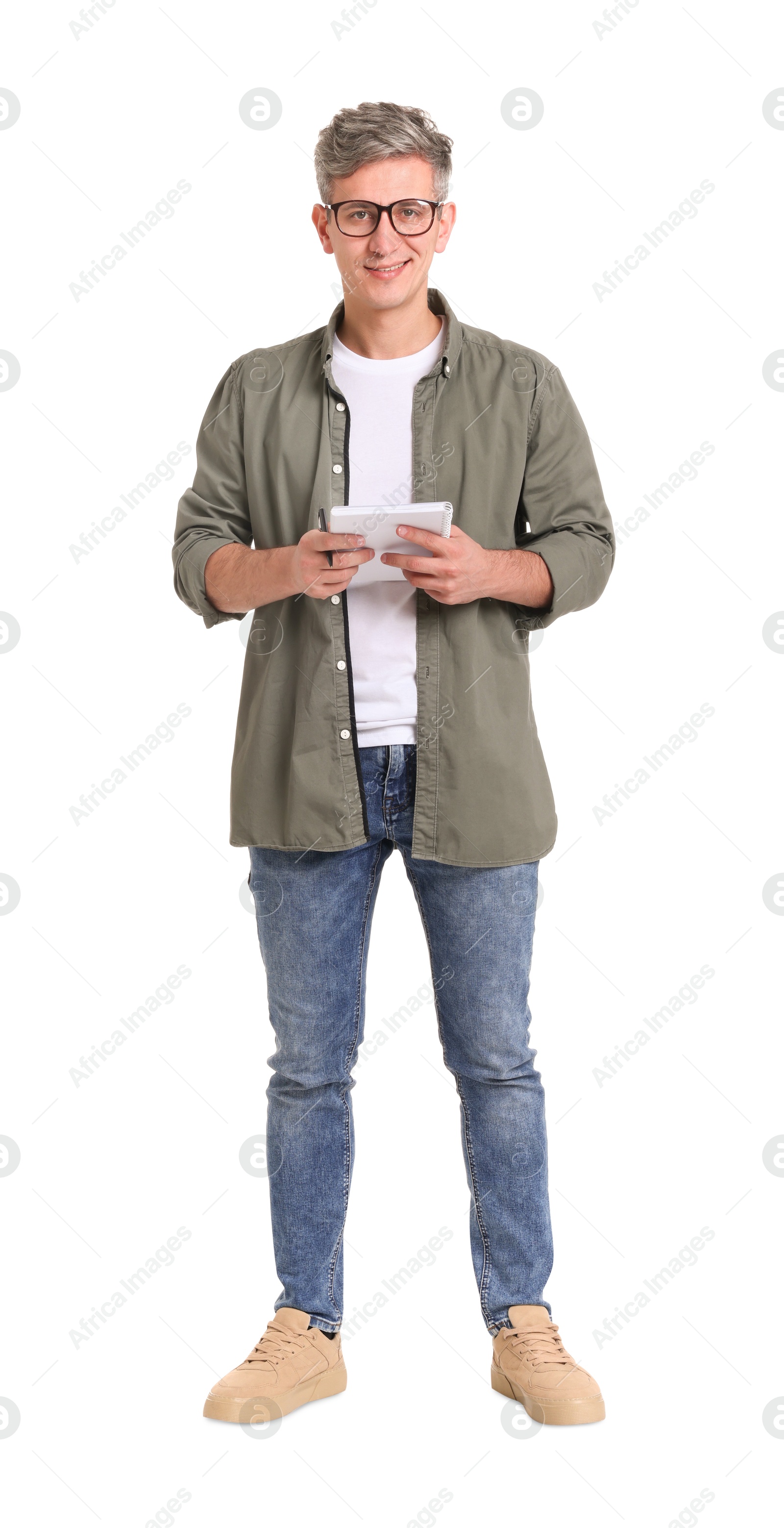 Photo of Portrait of professional psychologist with notebook on white background