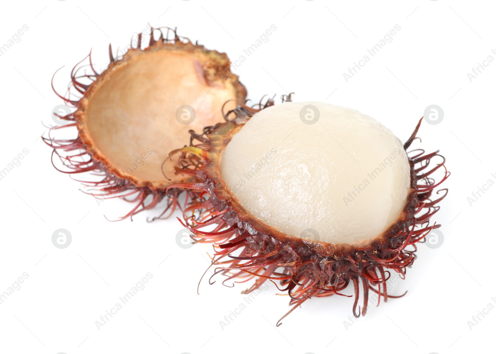 Photo of Delicious ripe rambutan isolated on white. Exotic fruit