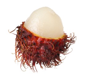 Photo of Delicious ripe rambutan isolated on white. Exotic fruit