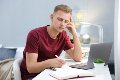 Photo of Student preparing for exam at table indoors