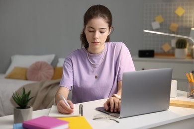 Photo of Student preparing for exam at table indoors