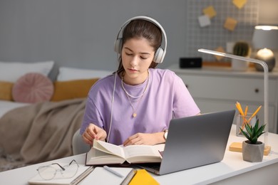 Photo of Student preparing for exam at table indoors