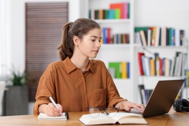 Photo of Student preparing for exam at table indoors