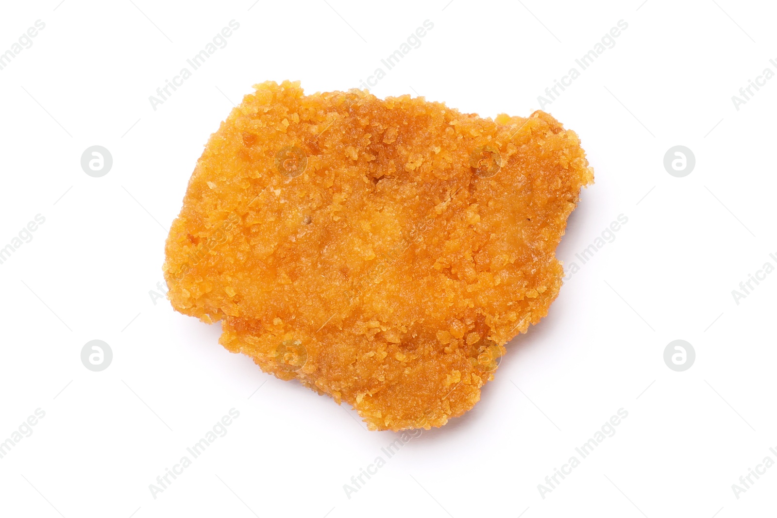 Photo of One delicious chicken nugget isolated on white, top view