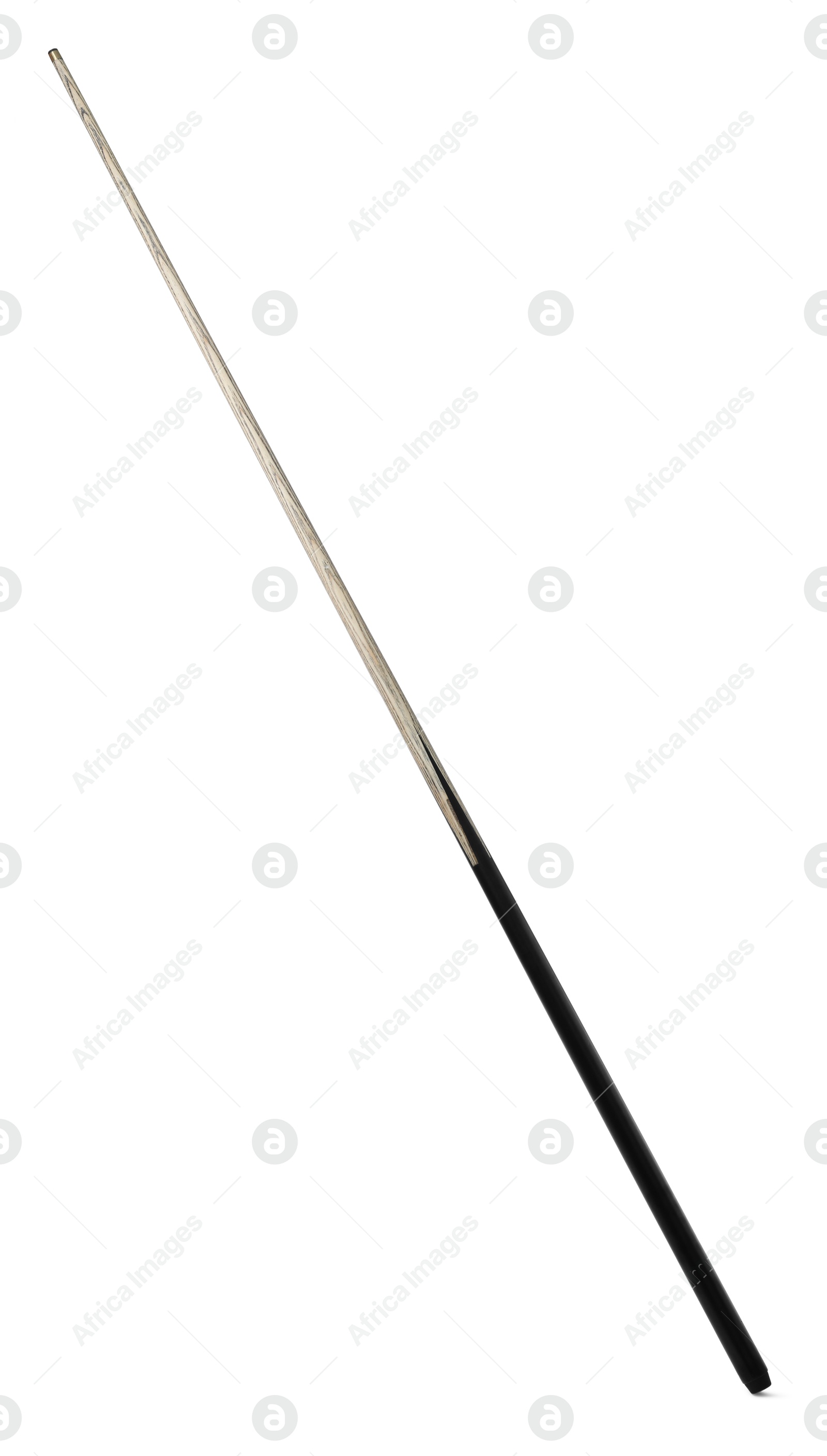 Photo of Classic wooden billiard cue isolated on white