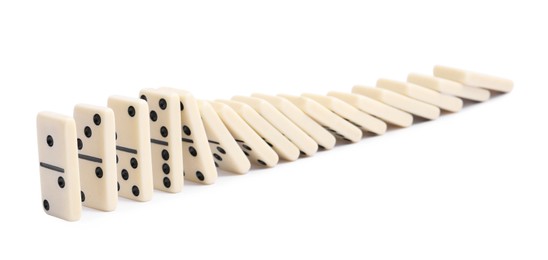 Domino effect. Tiles falling on white background