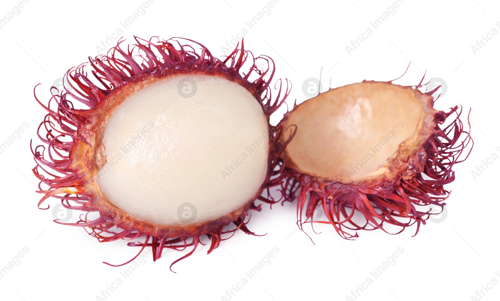 Photo of Delicious ripe rambutan isolated on white. Exotic fruit