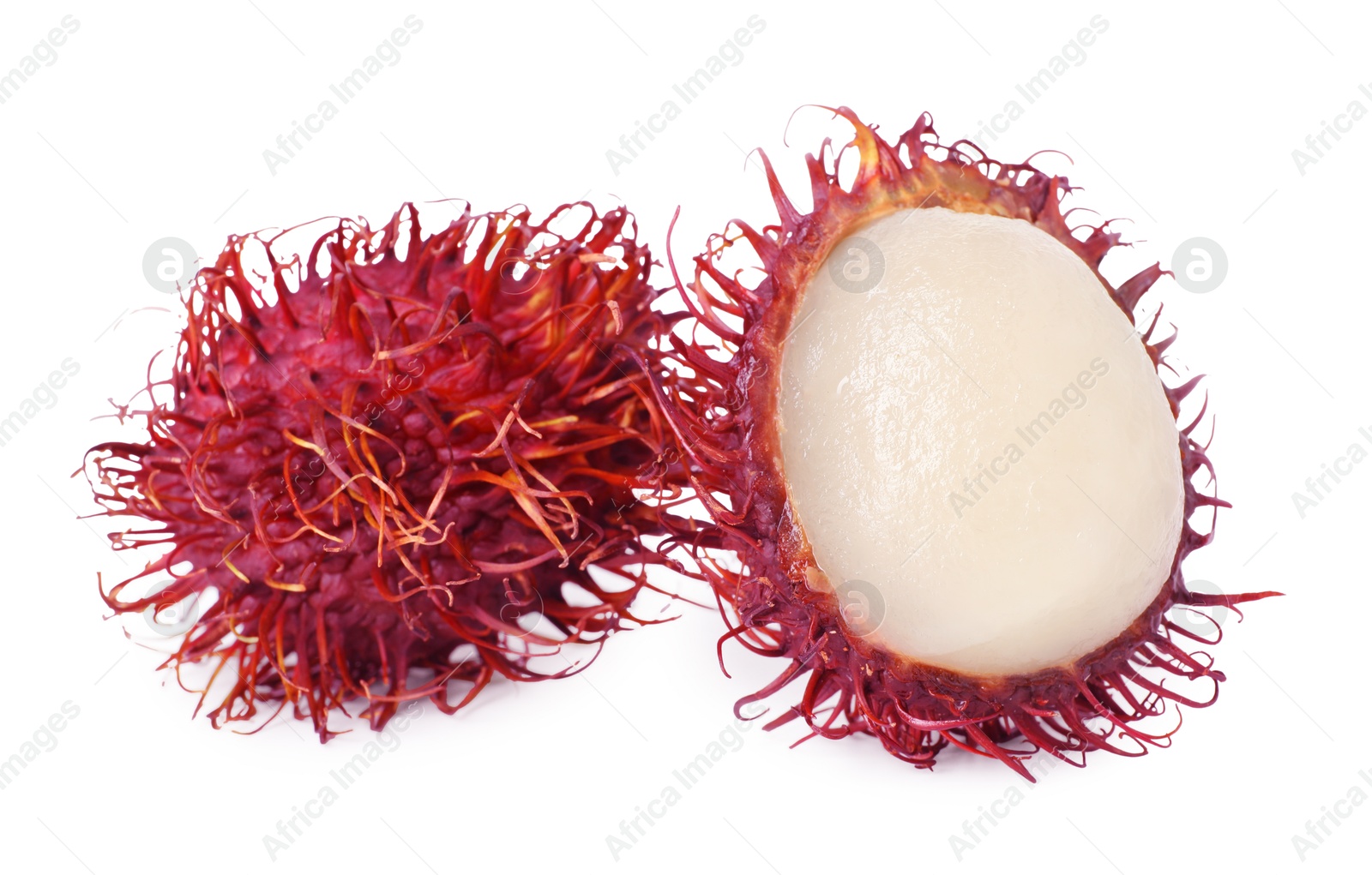 Photo of Delicious ripe rambutan isolated on white. Exotic fruit