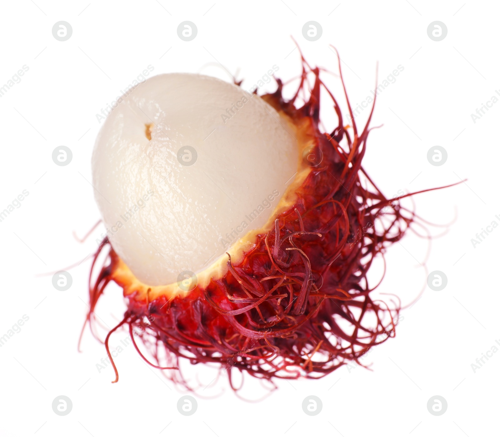 Photo of Delicious ripe rambutan isolated on white. Exotic fruit