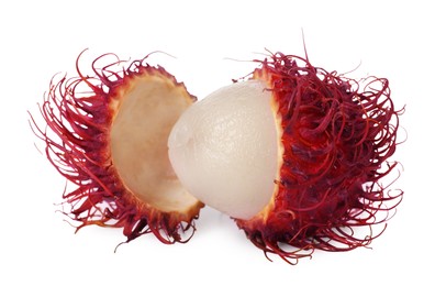 Photo of Delicious ripe rambutan isolated on white. Exotic fruit