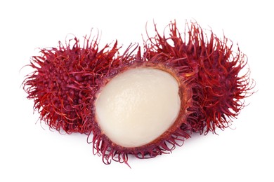 Delicious ripe rambutans isolated on white. Exotic fruit