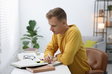 Photo of Student preparing for exam at table indoors